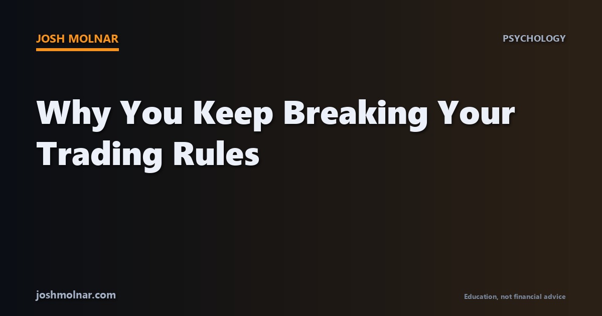 Branded card about breaking trading rules, by Josh Molnar