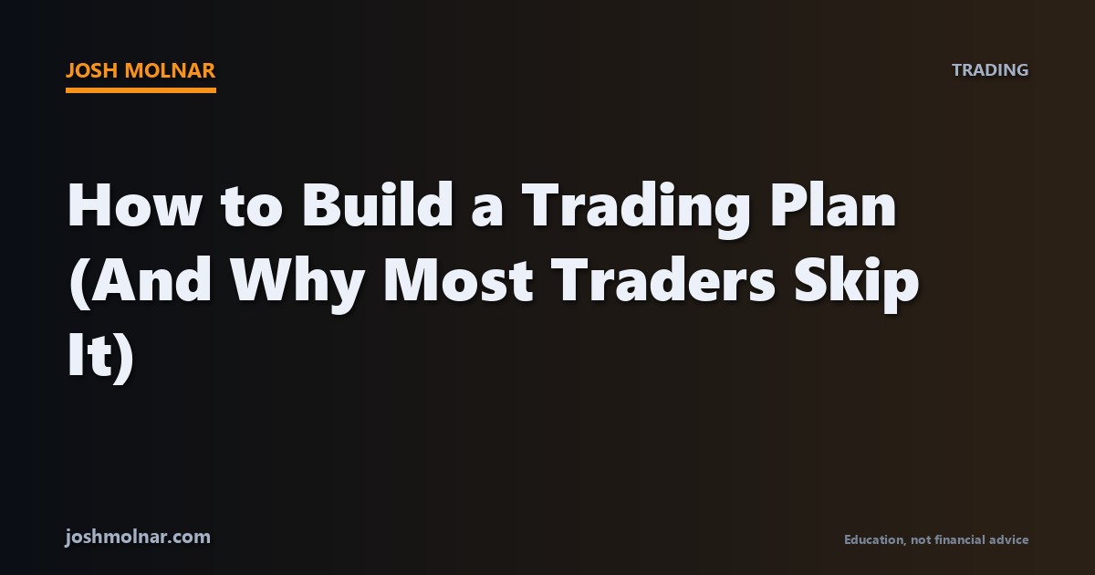 Branded card showing the key sections of a trading plan for day traders