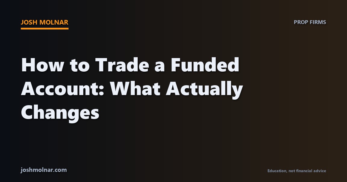 Branded card explaining how to trade a funded account after passing a prop firm challenge