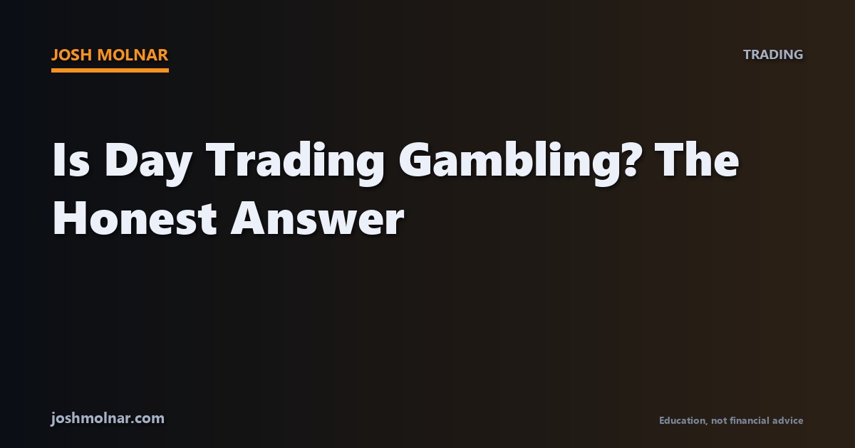 Concept image exploring whether day trading is gambling, showing a trading chart versus a casino chip