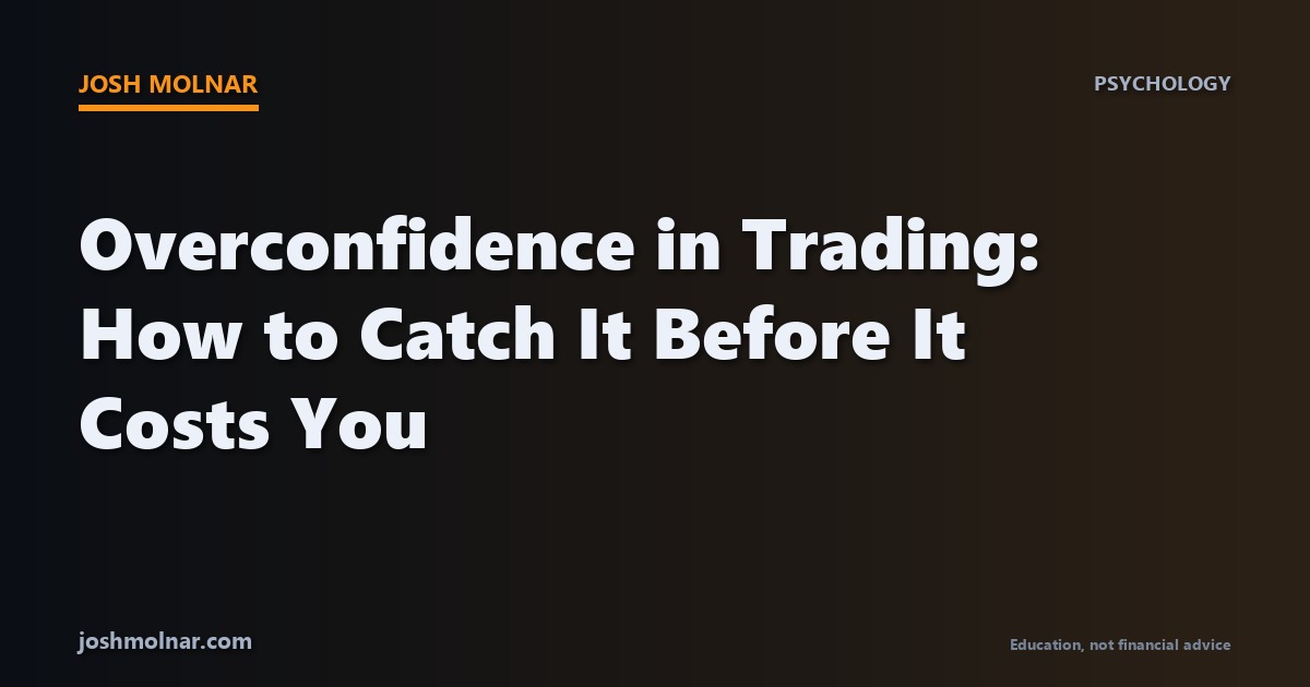 Branded card illustrating overconfidence in trading and how to keep your process grounded after a winning streak