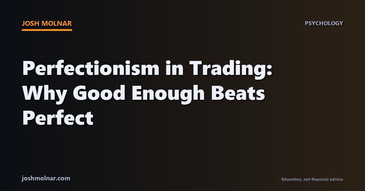 Branded concept card on perfectionism in trading and why disciplined process beats perfect setups