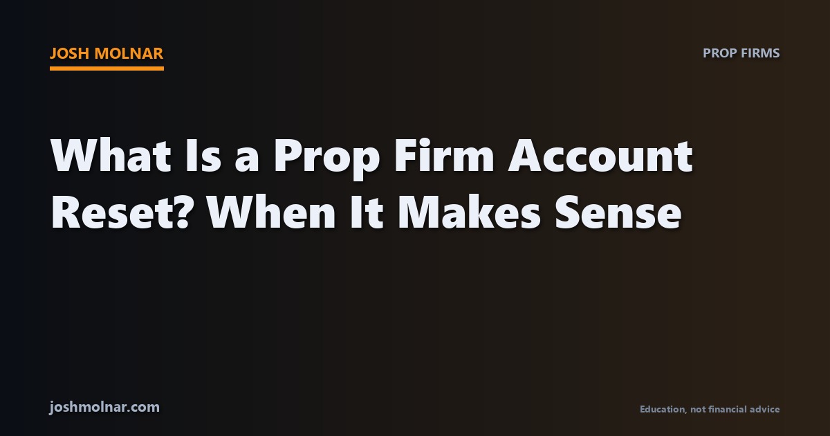Branded card for prop firm account reset guide on joshmolnar.com