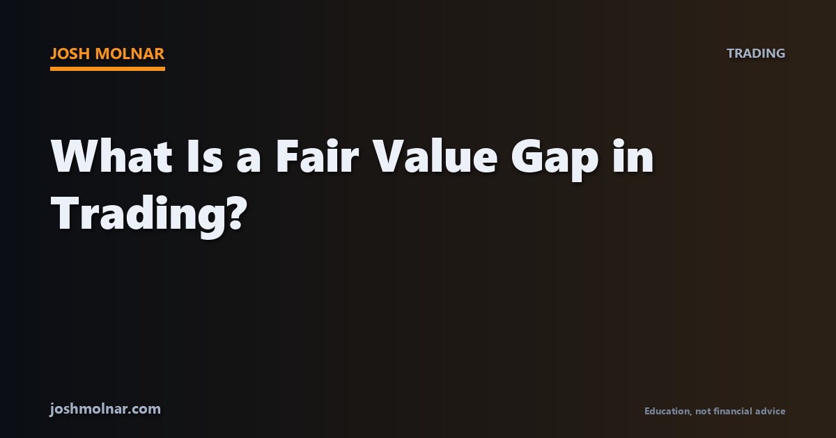 Branded trading education card illustrating the concept of a fair value gap on a price chart