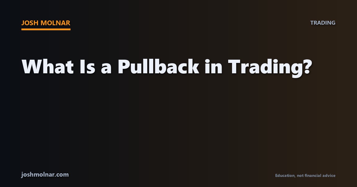 Branded card explaining what a pullback in trading is and how to identify one