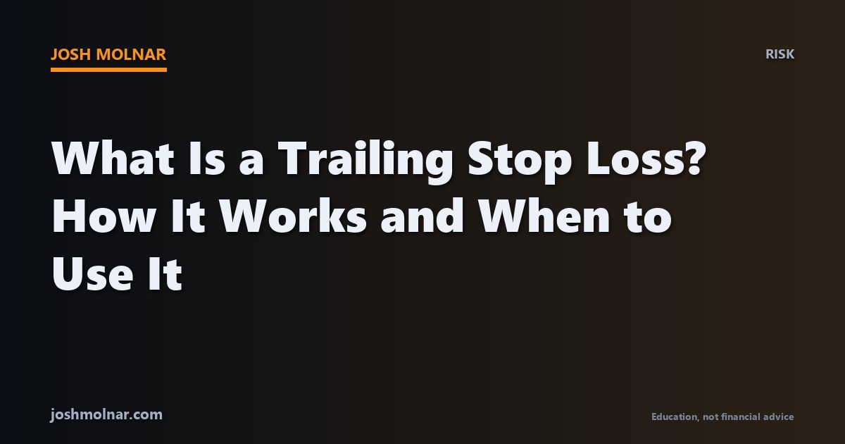 Concept card for trailing stop loss, a risk management tool that follows price and locks in gains as a trade runs