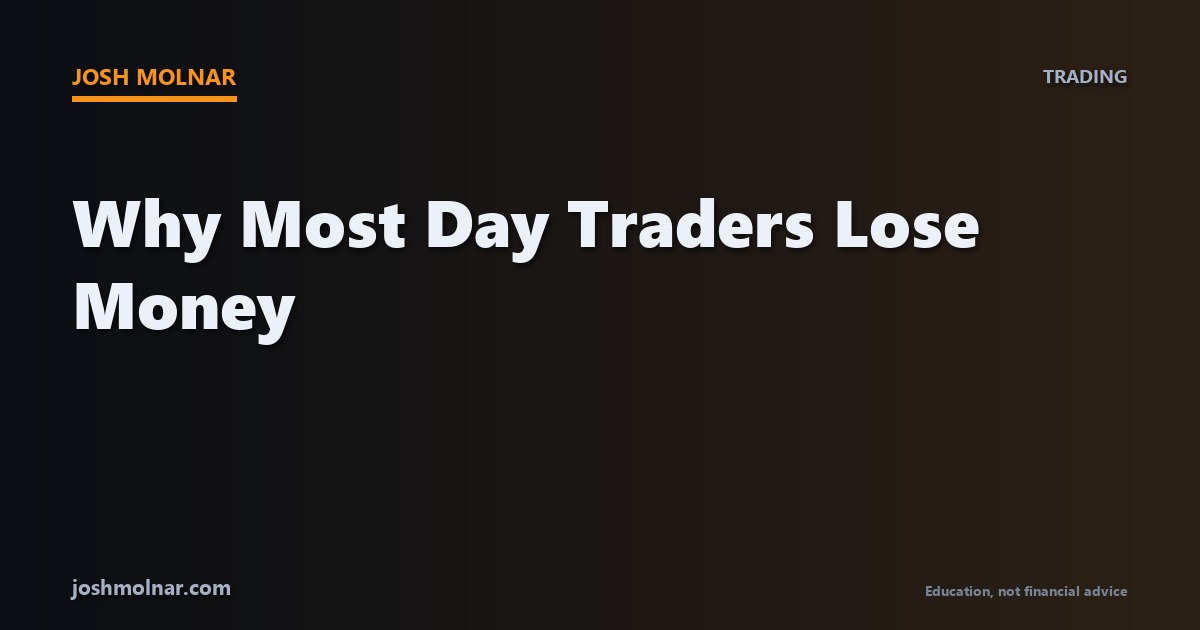 Branded card explaining why most day traders lose money, by Josh Molnar